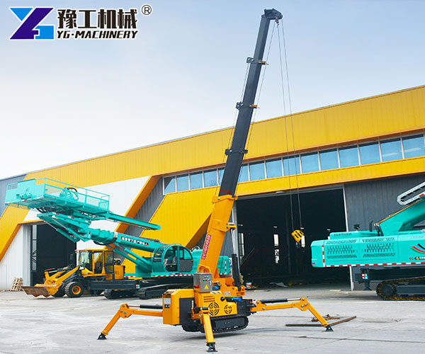 Compact crawler crane lifting equipment in warehouse