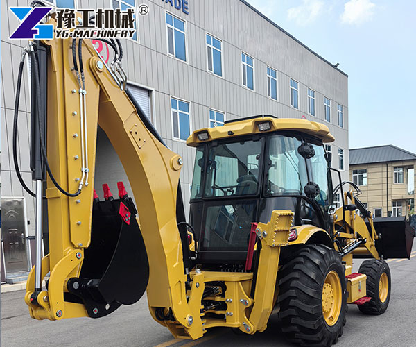 Diesel backhoe loader operating