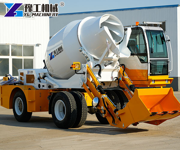Self-Loading Concrete Mixer Truck On Site