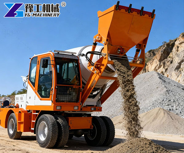 Self-Loading Concrete Mixer Truck Operation Scene