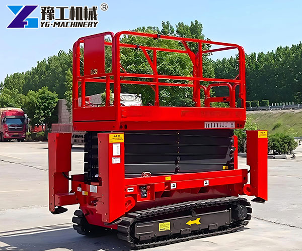 Tracked scissor lift on rough terrain